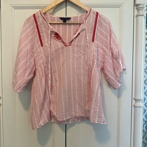 Banana Republic Pink Striped Embroidered Peasant Blouse Small up to M